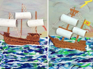 用水粉拼贴与色粉笔来创作《帆船》绘画作品课件