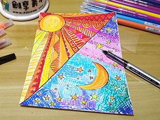 《太阳与月亮》水彩笔儿童画教程